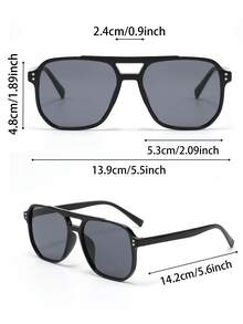 1 Pair Women's Double-Beam Square Frame Sunglasses, Black Leopard & Tea Two-Tone, UV Protection, Face-Slimming, Commuting & Travel, Atmospheric Style - Multicolor - View 3