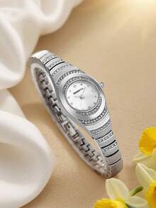1pc Women's Full Rhinestone Decorated Premium Fashion Quartz Wristwatch, Suitable For Evening Parties, Gatherings And Daily Elegant Outfits - Silver - View 4