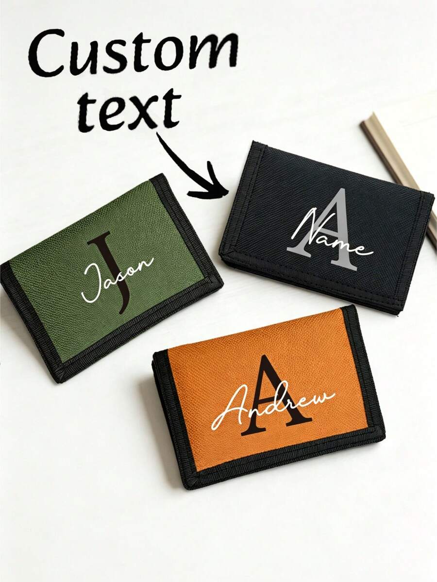 Custom Monogrammed Wallets For Men, Personalized Wallets, Pocket Money Storage, Card Holder With Hook And Loop Fastener, Suitable For Teenagers, Students, Perfect For Father's Day Gift, Holiday Gift, Men's Gift - Multicolor - View 1