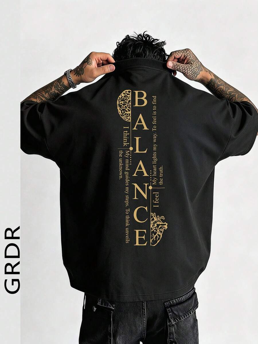 GRDR 男士时尚印花宽松短袖T恤 | 精致设计 | 夏季必备 | 易于搭配,展现您的风格 - 黑色 - 查看 1