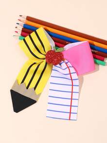 1 Stück Schulanfang Lineal Apfel Muster Schleife Krokodil Haarspange, Geschenk für den ersten Schultag im Klassenzimmer für Mädchen, Haarzubehör - Verschiedenfarbig - Übersicht 4