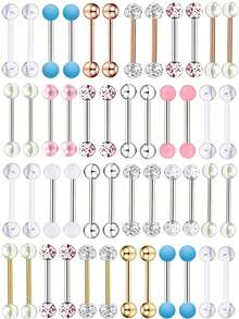 12pcs Set Minimalist Classic Stainless Steel Tongue Rings, Nipple Rings, Ball Studs, Body Jewelry Suitable For Women's Daily Wear - 12-piece Set - View 1