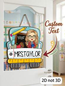 1pc Customized Teacher Classroom Wooden Door Sign, Personalized Teacher Name, Welcome Door Hanger, 3 Styles Available, Wooden Printed Sign With Hanging Rope, Classroom Decor, Teacher Appreciation Back To School Gift For Educators - Multicolor - View 14