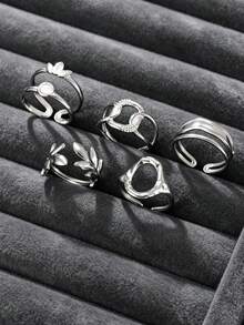 Men's 5pcs Niche Design Stainless Steel Rings, Cool Personalized Open Adjustable Jewelry, Gift For Boyfriend / Daily Versatile - Silver - View 4