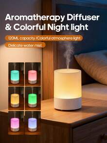 kinscoter 1pc USB Mini Aroma Diffuser, 120ml Capacity, Compact & Portable, Ultrasonic Air Humidifier, Lightweight Color Night Light, Essential Oil Diffuser, Suitable For Office, Home And Hotel - White - View 1