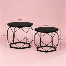Nordic-Style Coffee Table With Wrought Iron Elements / Simple Round Coffee Table / Round Coffee Table With Removable Tabletop / Stackable Coffee Table / Suitable For Bedrooms And Living Rooms - 黑色 - 查看 7