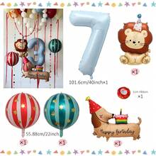 40 Inch Light Blue Number 0-9 Balloon Set, Cute Lion And Dachshund Balloon Circus Theme Suitable For Birthday Party Decoration, Children's Photo Booth Props, - View 9