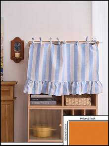 1/2pcs Rod Pocket Decorative Cabinet Curtain, Brown Striped Ruffled Short Curtain For Bathroom, Kitchen Sink, Home, Classroom, Farmhouse, Country Style, Under Table Privacy Curtain, Laundry Room - Blue - View 10