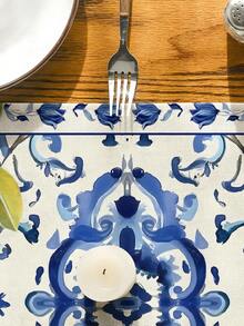 1pc Lemon Blue & White Porcelain Summer Table Runner, Spring Kitchen Dining Table Home Gathering Decor 13 X 48, 13 X 72 - View 6