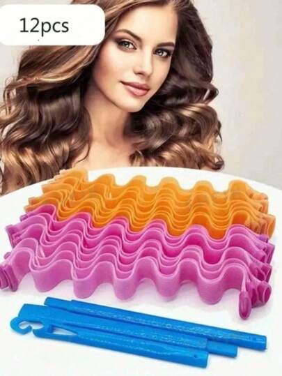 12 Pcs DIY No Heat Hair Curlers - Magic Overnight Hair Styling Set, Comfortable, Perfect For Curly Hair, Pink Accessories, Hair Styling Tools