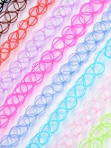 12pcs/Set Women's Colorful Minimalist Gothic Choker Necklace Set, Fishing Line Woven Hollow Design, Suitable For Daily And Party Wear - Multicolor - View 4