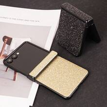 CHOKBODY Shiny Luxury Glitter Matte Frosted Texture, Elegant Artificial Leather Folding Phone Protective Case With Hinge Protection, Compatible With Samsung Galaxy Z Flip 8, 7, 7FE, 6, 5, 4 5G Folding Phone Protective Case - Black - View 4