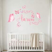 Custom Butterfly Cartoon Wall Sticker, Personalized Text Wall Decal, Customized Name Self-Adhesive Wall Art, Customizable Birthday Gift, Party - Style a - View 4