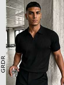 GRDR Men's Solid Color Short Sleeve Knit Sweater, Fashionable For Summer - Black - View 2