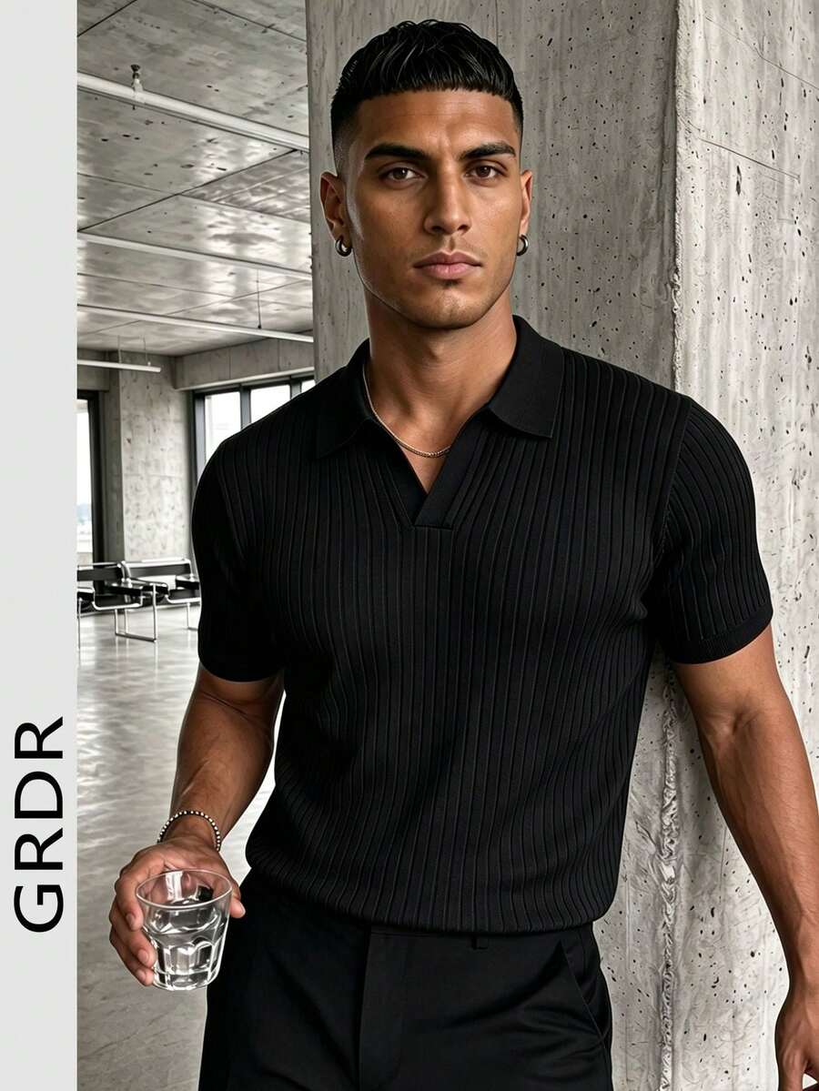 GRDR Men's Solid Color Short Sleeve Knit Sweater, Fashionable For Summer