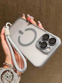 Black Wrist Strap Phone Case, Apple 17 Phone Case, Apple 17 PRO Max Phone Case, Apple 15 PRO MAX Phone Case, Skin-Like Ultimate Touch, Anti-Fouling, Anti-Fingerprint, TPU Frame, Shockproof, Anti-Drop, Supports Magnetic Charging, Compatible With Apple 17 16 15 14 13 12 11 Pro ProMax Plus Series, PC Back Plate, TPU Frame, Anti-Drop, Anti-Fingerprint, Wrist Strap Magnetic Phone Case, Hard Shell - Grey - View 2