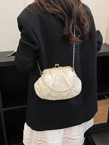 Women's PU Leather Crossbody Bag With Round Polka Dots, Vintage Style Handbag With Buckle Closure And Adjustable Shoulder Strap, Solid Color And Lightweight City Tote Bag - 咖啡 - 查看 4
