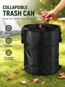 1pc Black Portable Foldable Trash Can, Oxford Cloth Garden Bucket, Outdoor Camping Tent Trash Can, Foldable Gardening Equipment For Collecting Leaves, Yard Waste, Lawn Debris, Patio Cleaning, Suitable For Summer Camping, BBQ, Picnic, Road Trip, Independence Day - Multicolor - View 2
