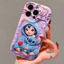 Disney Lilo & Stitch Pajama Phone Case, Plush Style With Heart & Butterfly Print, Shockproof Protective Cover, Compatible With IPhone 17/16/15/14/13/12/11 Pro, Perfect Gift For Fans & Girls - 白色 - 查看 5