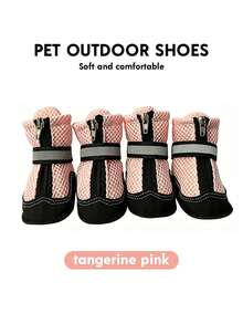 4 buah Sepatu Anjing Jaring Bernapas Anti Selip, Ukuran Dapat Disesuaikan, Dengan Tali Reflektif, Cocok Untuk Dalam Ruangan, Trotoar Panas, Hari Hujan, Salju Musim Dingin, Lantai Keras, dan Mendaki Gunung - Berwarna merah muda - View 2