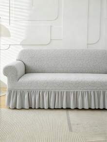 1PC Fleece Fabric Non-Slip Elastic Decorative Sofa Cover, Jacquard Leaf Pattern, Pet-Friendly Anti-Dirt Anti-Dust, Suitable For 1/2/3/4 Seater Sofa, All Seasons - Light Gray - View 7