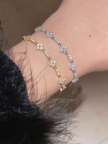 1pc Four-Leaf Clover Flower Adjustable Bracelet For Women, Niche Luxury Design, Fashion Elegant Elegant, Exquisite Versatile Hand Accessory Suitable For Daily Wear And Beach Vacation - Multicolor - View 7