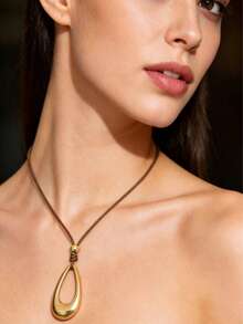 1pc Minimalist Fashion Asymmetrical Water Drop Pendant Adjustable Necklace Women's Casual Street Style Holiday Gift Best Friend Souvenir - Adjustable Waxed Thread Necklace - View 3