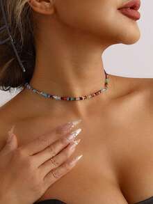1pc Fashionable Colorful Triangle Geometric Pattern Crystal Collarbone Necklace, Minimalist & Unique, Suitable For Women's Daily Wear, Party, Gathering, Vacation And Travel - Multicolor - View 7