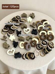Random Select 120pcs Of Morandi Color Hair Accessories Suitable Daily Commuting, Dating,Chool, With A Grip On The Hair And Anti Slip Features Ponytail Hair Ties Elastics Rubber Bands - Multicolor - View 10