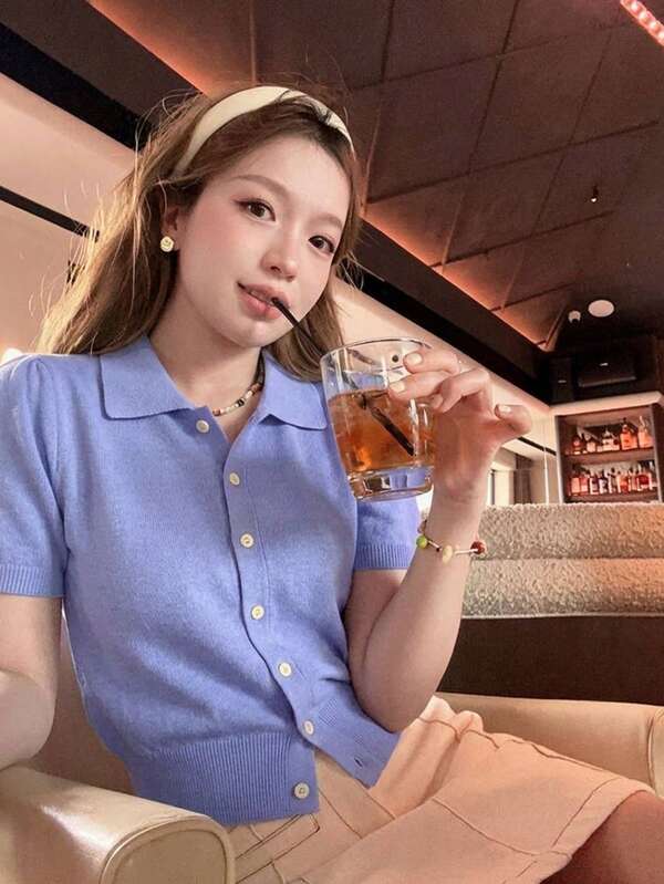 2025春夏休闲纯色女短袖开衫
