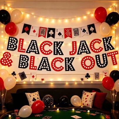 1 مجموعة / BLACK OUT / زينة حفلة بموضوع الكازينو / لافتة حروف بنقاط سوداء وحمراء / ديكور حفلة عيد ميلاد ليلة لاس فيغاس / إكسسوارات ديكور ليلة الكازينو في الحانة / لافتة حفلة بموضوع البلاك جاك / ديكور خلفية حفلة لعبة البوكر للبالغين / لوازم ديكور حفلة عيد ميلاد العزوبية