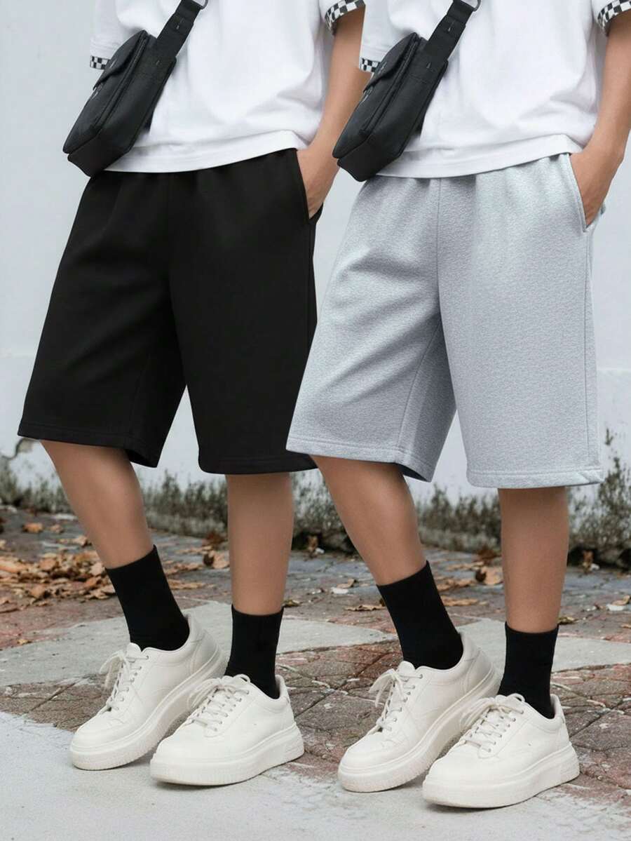 2pcs Tween Boys Summer Outdoor Sports Casual Loose Straight Shorts, Fashion Versatile Comfortable - Multicolor - View 1