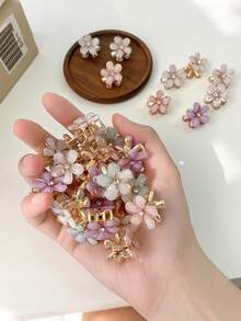 10/20/30pcs Random Mixed Color Alloy Crystal Flower Hair Clips Set, Exquisite Camellia Mini Claw Clips, Children Side Hair Bangs Hair Accessories, Suitable For Daily, Party, Vacation Braiding - Multicolor - View 12