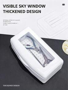 1 hộp khử trùng dụng cụ làm móng cao cấp dung tích lớn, chất liệu nhựa trắng bền, thiết kế tối giản hiện đại, có giá lọc nâng lên và nắp trong suốt, khử trùng ngâm hiệu quả, phù hợp cho nghệ sĩ làm móng chuyên nghiệp và người đam mê làm đẹp - A - Xem 4