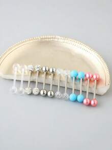 12pcs Set Minimalist Classic Stainless Steel Tongue Rings, Nipple Rings, Ball Studs, Body Jewelry Suitable For Women's Daily Wear - 12-piece Set - View 4