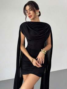Vestido elegante y casual con cinta fluida y delgada, vestido de festival/vestidos elegantes para fiesta/atuendos de Acción de Gracias para m - Negro - Ver 7