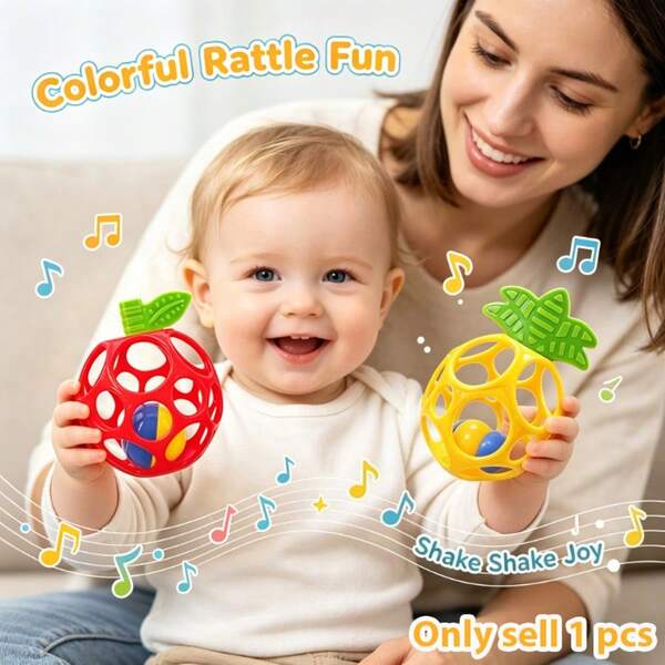 Fruit Shaped Baby Rattle Toy, Soft Hand Grab Ball With Rattle Sound, Early Educational Sensory Toy, Textured Teething Relief Toy For Newborn 0 Month+, Perfect Baby Shower Gift