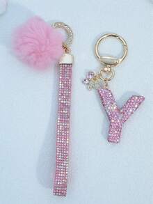 1個粉色聚合物黏土字母水鑽鑰匙圈 可愛個性化吊飾 女性包包配件 車鑰匙鍊 心形裝飾 媽媽朋友情人節禮物 - 粉色 - 查看 21