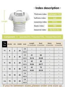 ROSIE POPHUB Square Neck Square Neck Ruched Fitted Short Sleeve T-Shirt, Women's Elastic Knit Top, Autumn Casual Versatile All-Match T-Shirt - White - View 7