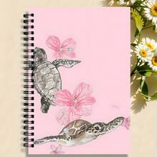 1 Spiral Bound Notebook, Printed With Watercolor Turtle And Hibiscus Flower Pattern, Pink Floral Ocean Style, A5 Lined Pages; Ideal For School/Office Supplies, Also A Great Gift For Marine Life Enthusiasts. - Ocean Series - View 14