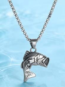 1pc Retro Creative Largemouth Bass Pendant Necklace - Fashionable And Exquisite Fishing Guy's Versatile Accessory, Gift For Father And Boyfriend - Fashion - View 2