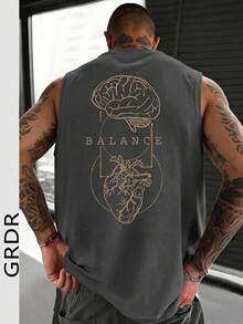 Áo tank top nam GRDR cổ tròn in họa tiết mùa hè, kiểu dáng thường ngày. - Màu xám đen - Xem 1