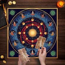 1 Stück mystische Astrologie Tischdecke in Dunkellila mit goldenen Sternzeichen-Konstellationen, Tarot, Ritual, Meditation, Kristallheilung, Partydekoration - Schwarz - Übersicht 7