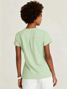 Women's Summer Round Neck T-Shirt, Fashionable Commuter Work Uniform, Comfortable Casual Top - Mint Green - View 2