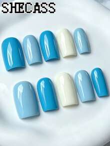 Shetips 10pcs Handmade Press-On Nails, Short Length, Suitable For Summer Vacation And Graduation Party - Multicolor - View 1