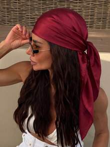 1pc Women's Casual Solid Mint Blue Scarf/Headscarf, Minimalist Style Spring/Summer Hair Accessory, Suitable For Vacation, Beach Party, Street Fashion - Burgundy - View 6