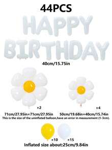 44pcs 16 Inch White HAPPY BIRTHDAY Letter Balloons Set, Daisy Foil Balloons, White & Yellow Latex Balloons, Suitable For Birthday Party, Baby Shower Decoration - Multicolor - View 6