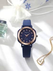 1pc Minimalist & Fashionable Silicon Strap Ladies Quartz Watch, Suitable For Daily Wear And Decor, Rebirth Brand - Navy Blue - View 4