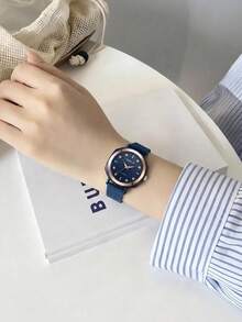 1pc Minimalist & Fashionable Silicon Strap Ladies Quartz Watch, Suitable For Daily Wear And Decor, Rebirth Brand - Navy Blue - View 9