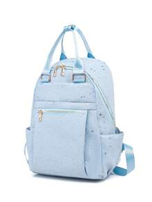 LECEY Women's Diamond Quilted Embroidered Backpack - Blue - View 3